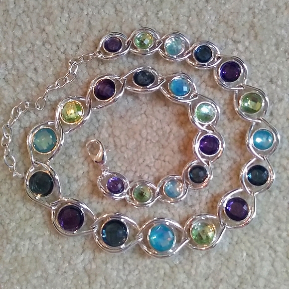 Woman's Multi Color Necklace in Silver Tone Setting - Picture 6 of 6
